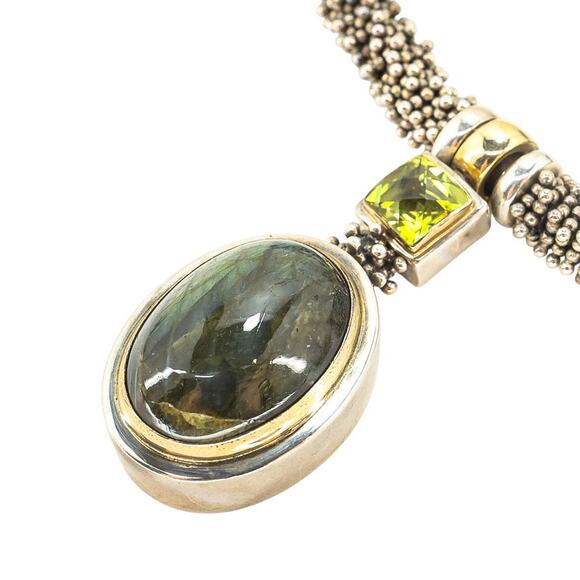 Michael Dawkins 925 Sterling Caviar Beaded Necklace Labradorite Peridot Pendant - Picture 13 of 16